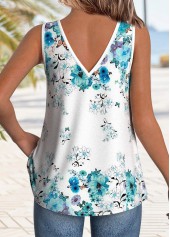 Floral Print Button Light Blue Strappy Tank Top