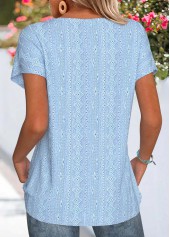 Lace Light Blue Short Sleeve Round Neck T Shirt