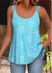 Embroidery Light Blue Strappy Scoop Neck Camisole Top