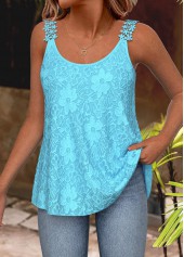 Embroidery Light Blue Strappy Scoop Neck Camisole Top