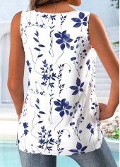 Leaf Print White Sleeveless V Neck Tank Top