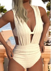 Jacquard Beige One Piece Swimwear and Bra