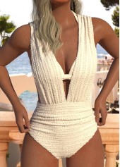 Jacquard Beige One Piece Swimwear and Bra