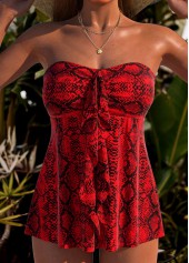 Snakeskin Print Ruffle Red Tankini Set