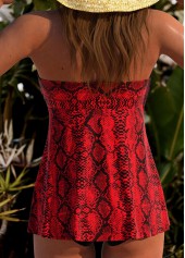 Snakeskin Print Ruffle Red Tankini Set