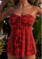 Snakeskin Print Ruffle Red Tankini Top-No Bottom