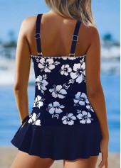 Mid Waisted Floral Print Ruched Navy Tankini Set