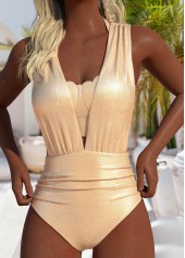 Hot Stamping Patchwork Golden One Piece Swimwear and Bra