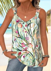 Floral Print Twist Light Green Sleeveless Tank Top