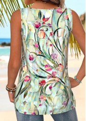 Floral Print Twist Light Green Sleeveless Tank Top