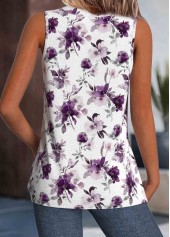 Floral Print White Sleeveless V Neck Tank Top