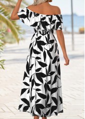 Leaf Print Split Multi Color Maxi Sleeveless Dress