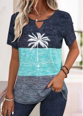 Geometric Print Cut Out Dark Blue T Shirt