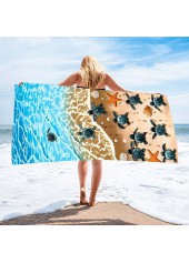 Marine Life Print Absorbent Sky Blue Beach Blanket