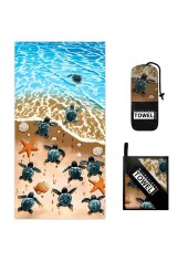 Marine Life Print Absorbent Sky Blue Beach Blanket