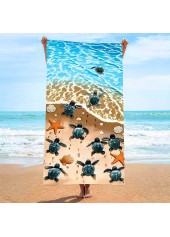 Marine Life Print Absorbent Sky Blue Beach Blanket