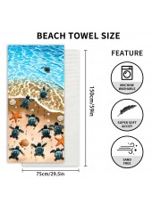 Marine Life Print Absorbent Sky Blue Beach Blanket