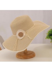 Sunflower Print Light Camel Straw Visor Hat
