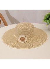 Sunflower Print Light Camel Straw Visor Hat