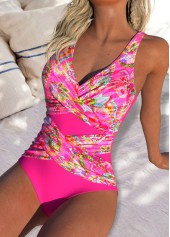 Paisley Print Criss Cross Hot Pink One Piece Swimwear