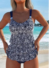 Mid Waisted Jacquard Navy Tankini Set