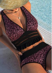 Mid Waisted Leopard Jacquard Black Bikini Set