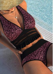 Mid Waisted Leopard Jacquard Black Bikini Set