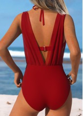 Tie Patchwork Red One Piece Swimwear and Bra