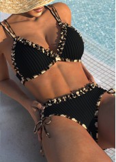 Mid Waisted Plaid Frill Black Bikini Set