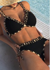 Mid Waisted Plaid Frill Black Bikini Set