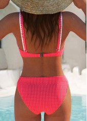 Mid Waisted Plaid Contrast Binding Red Bikini Set