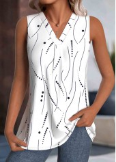 Polka Dot Lightweight White Sleeveless V Neck Tank Top