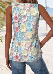 Floral Print Patchwork Light Blue Sleeveless Tank Top