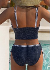 Mid Waisted Striped Tie Navy Bikini Set