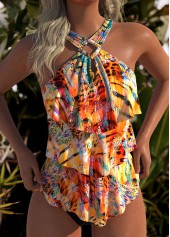 Animal Print Layered Multi Color Tankini Top-No Bottom
