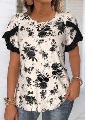 Floral Print Beige Blouse