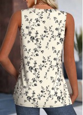 Floral Print Beige Sleeveless V Neck Tank Top