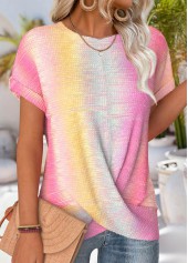 Ombre Multi Color Short Sleeve Round Neck T Shirt
