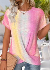 Ombre Multi Color Short Sleeve Round Neck T Shirt