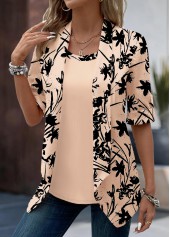 Floral Print Button Dusty Pink Fake Two Piece Twinset