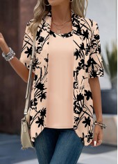 Floral Print Button Dusty Pink Fake Two Piece Twinset