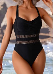 Criss Cross Design Black One Piece Swimwear