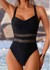 Criss Cross Design Black One Piece Swimwear