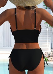 Mid Waisted Floral Print Tie Black Bikini Set