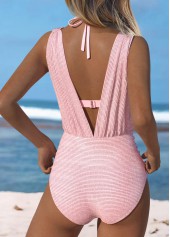 Patchwork Tie Light Pink One Piece Swimwear and Bra