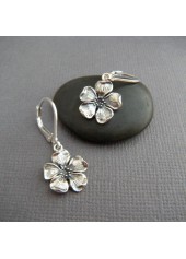 Silver Color Flower Alloy Detail Earrings