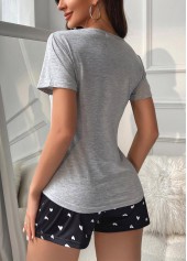 Light Grey Short Sleeve Lounge Top and Shorts