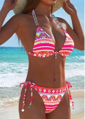 Tribal Print Bowknot Multi Color Bikini Set