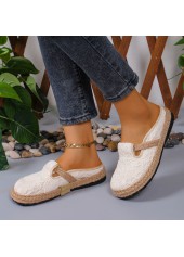 Beige Canvas Material Closed Toe Falt