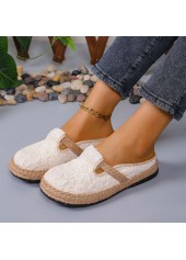 Beige Canvas Material Closed Toe Falt